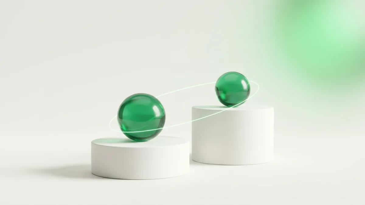 DraftKings vs FanDuel odds concept with two green glass spheres priced at different heights on white studio pedestals
