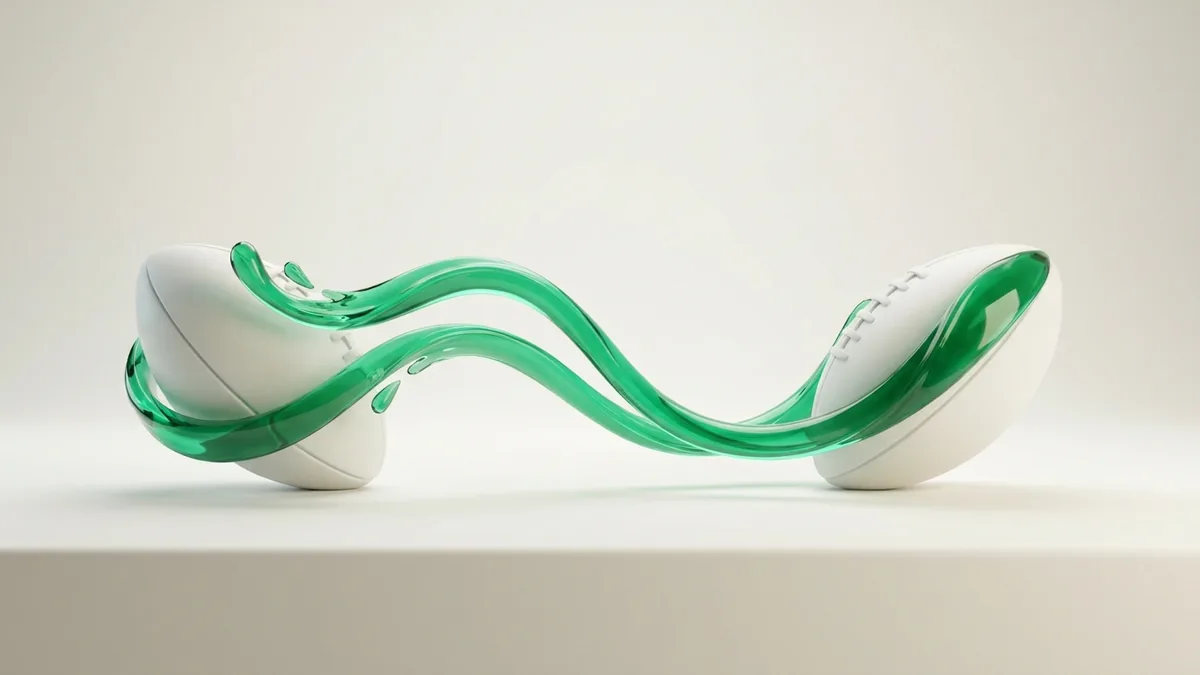 Two matte white footballs joined by a green ribbon, illustrating NFL arbitrage betting on both sides of a game