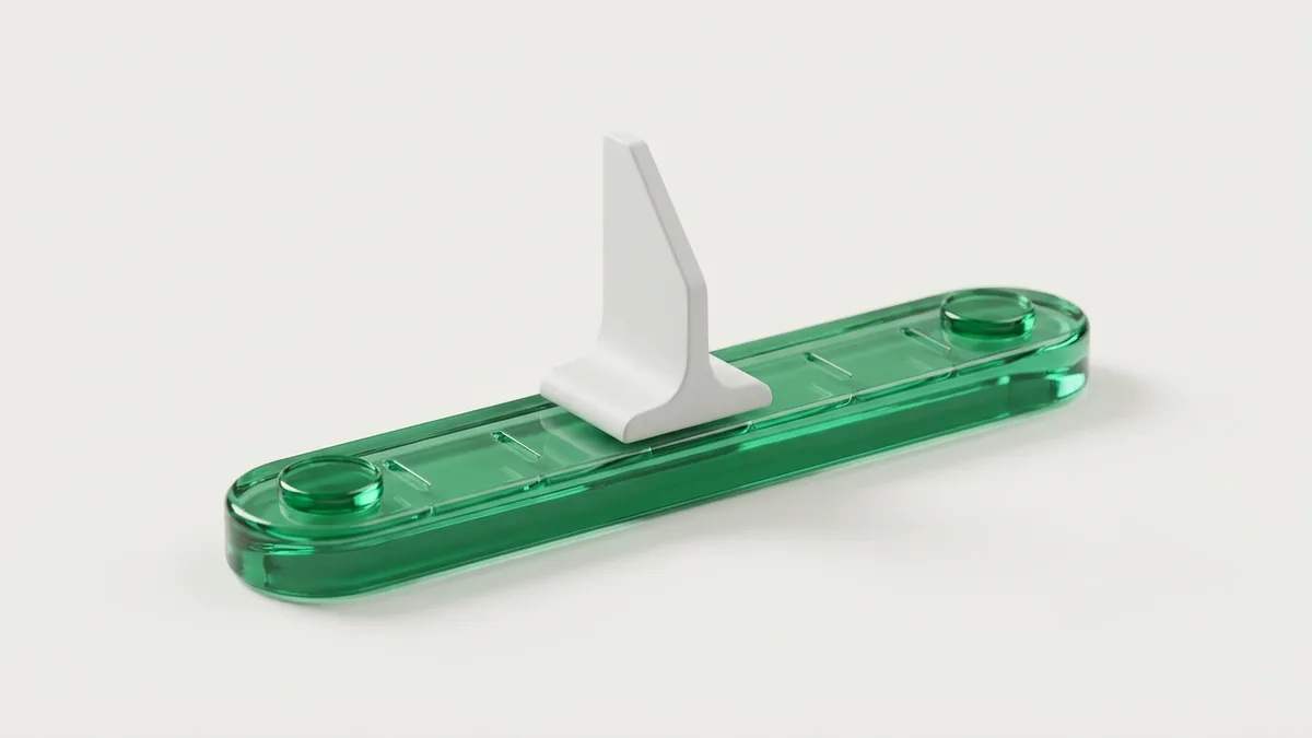 Matte white football yard marker sliding across an emerald track past the NFL teaser key numbers