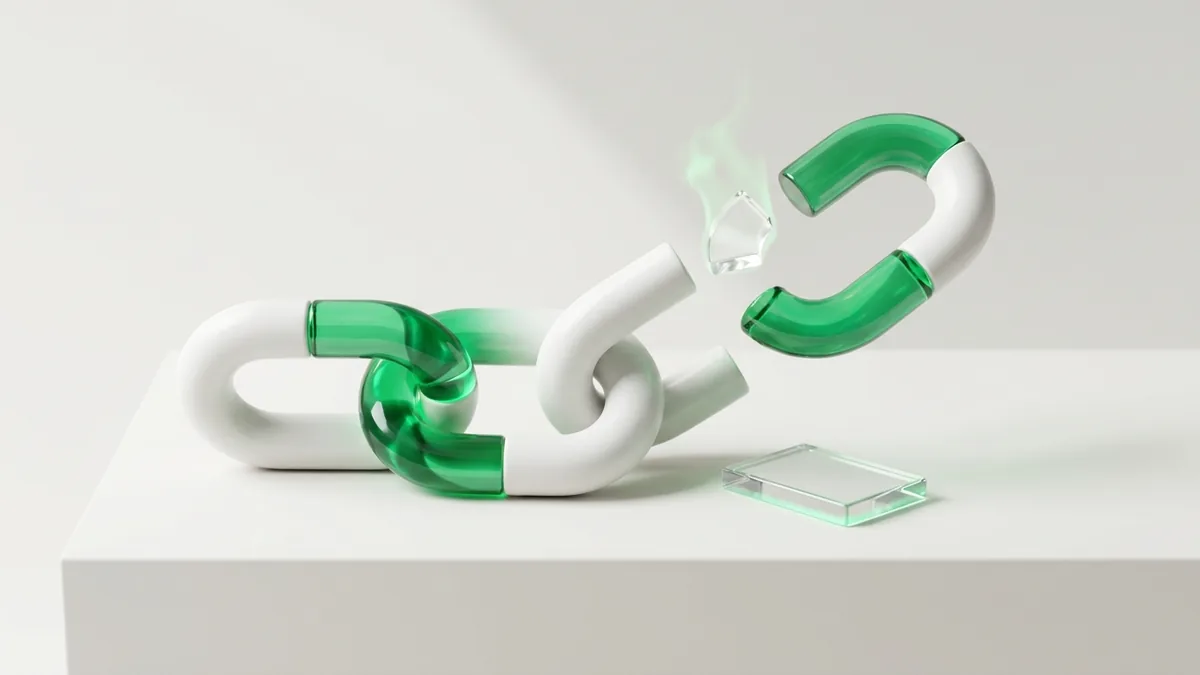 Parlay bet calculator concept with white and emerald chain links separating from a remaining connected pair